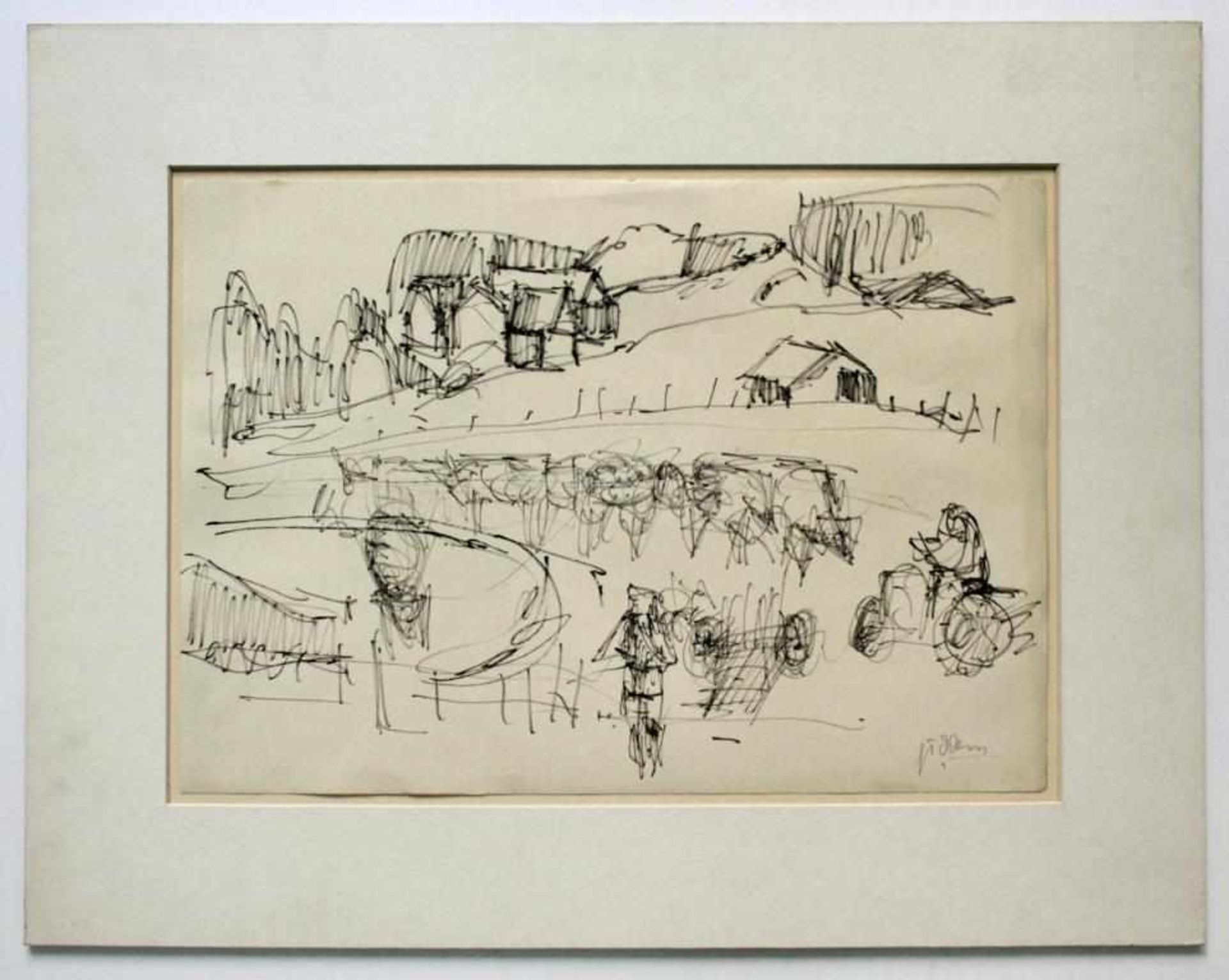 Thollmann Günter 1929 - 1990 Landschaft Filzstift handsigniert 30 x 42 cm