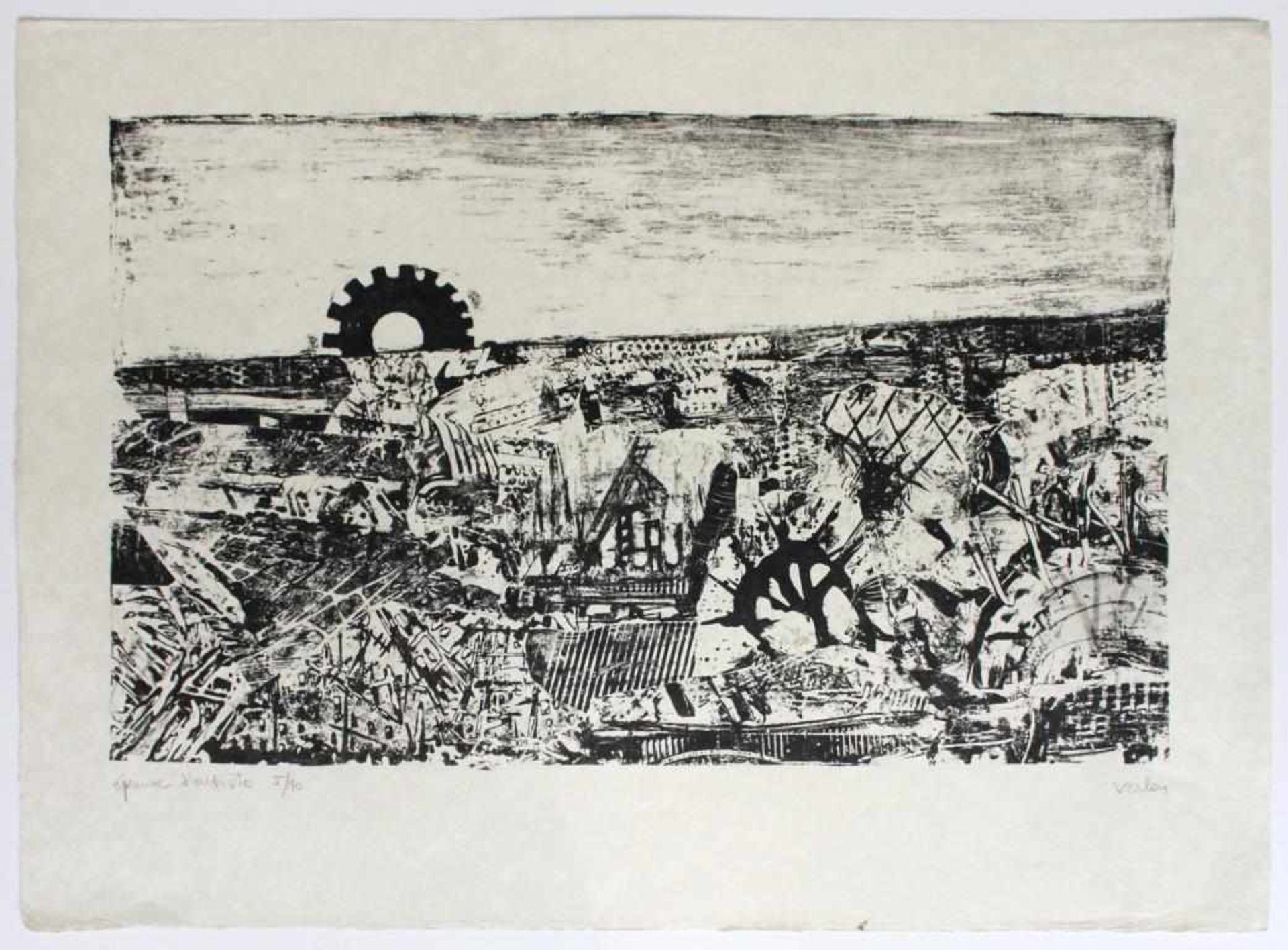 Verlon André (1917-1994) Ohne Titel(scharz weiss) Lithographie auf Blütenpapier handsigniert,