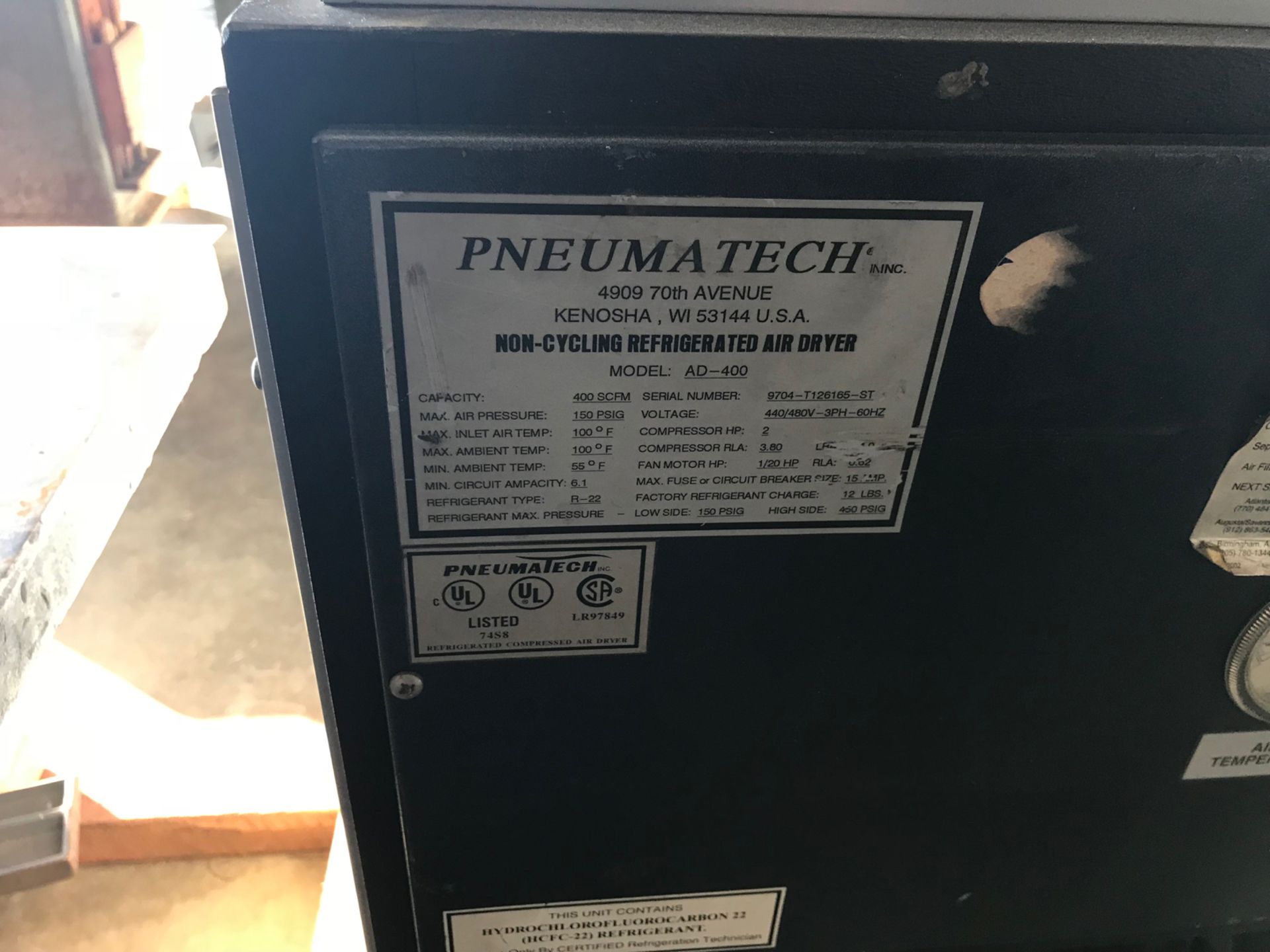 (8121) Pneumatech Non Cycling refrigerated Model #Ad-399 - Image 2 of 3