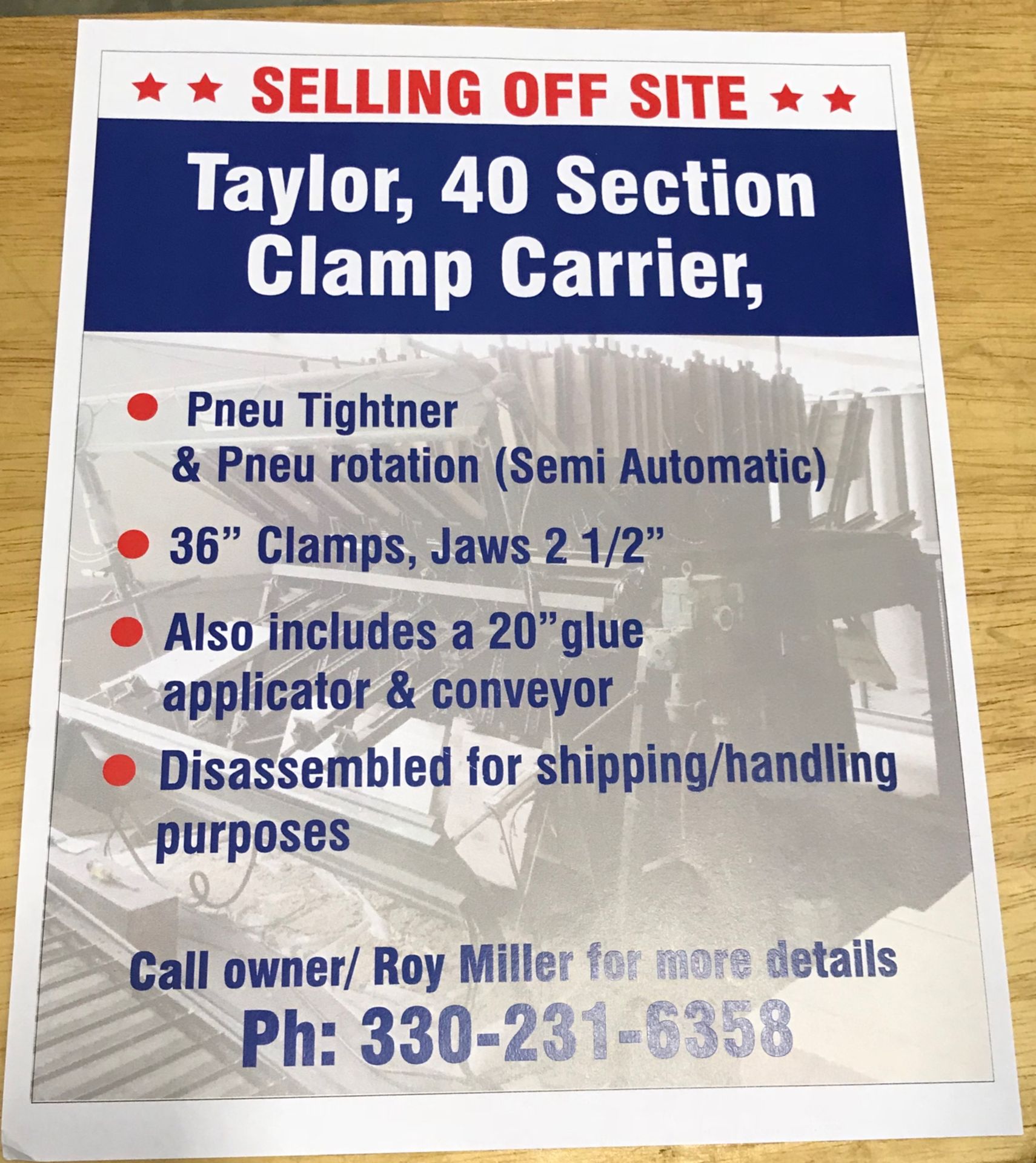 (8142) PLEASE READ DESCRIPTION Taylor 40 section clamp carrier - Image 2 of 2