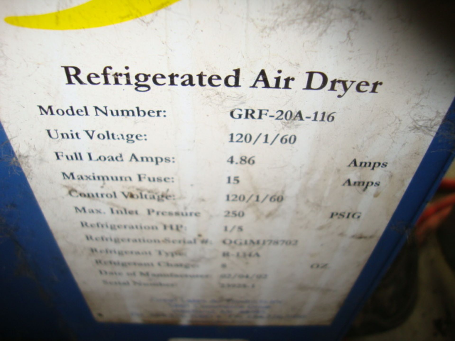 Great Lakes Air Refrigerated Dryer, model GRF-20A-116, 120V - Image 3 of 3