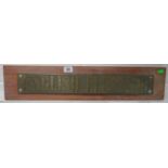 Original brass train name plate