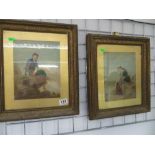 Two old water colours in guilt frames