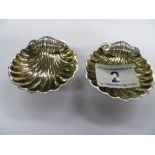 Two silver shell salt dishes