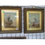 Two water colours in guilt frames