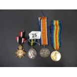 Set of 4 WW1 medals 4542 PVT T.H.Robson Northumberland fusiliers all badges match