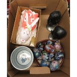 Large collection cloisonné eggs stag head and other misc