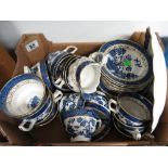 Large box of blue and white willow pattern