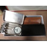 Box containing measuring equipment and watches