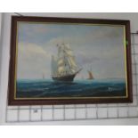 Maritime oil on canvass by ambrose 30 inch by 20 inch's