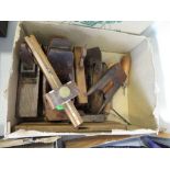 box of wooden hand tools