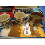 3 railway cups and book signed by author