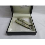 2 silver mother of pearl pen knives