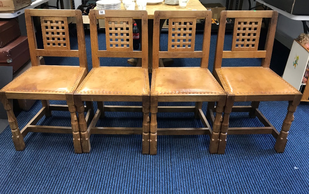 Robert Thompson Early mouseman set of four lattice back chairs Circa 1950s Mouseman - Bild 2 aus 6