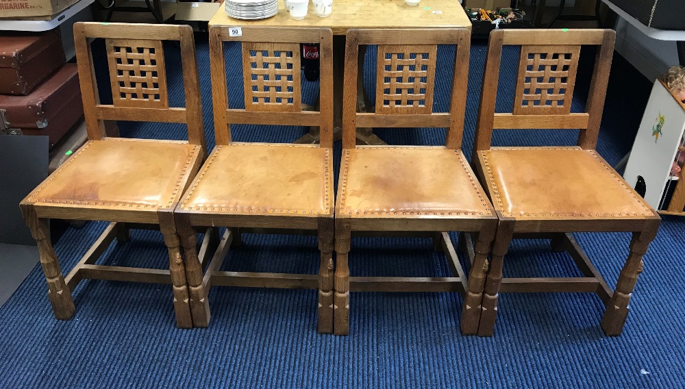 Robert Thompson Early mouseman set of four lattice back chairs Circa 1950s Mouseman