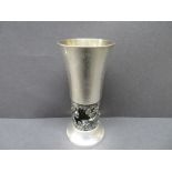 New forest goblet of solid sterling silver stands six and a half inches high and is 11 troy ozs