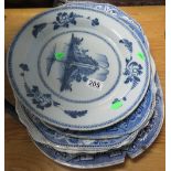 Six blue and white meat plates some damaged
