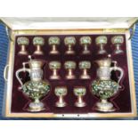 Russian Hallmarked St. Petersburg 84 silver and black Vodka set in presentation box to Lord Acton