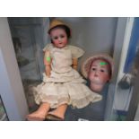 2 signed German bisque doll's heads 1 with papier mache body