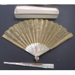 J Duvelleroy Yellow metal and Mother of Pearl fan