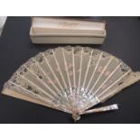 J Duvelleroy Mother of Pearl and Lace fan, boxed