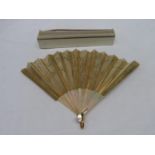 J Duvelloroy Victorian mother of pearl and yellow metal fan