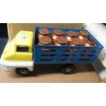 Die cast and tin plate Triang truck with plastic bottles in back