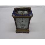 Brass enamelled calendar alarm carriage clock