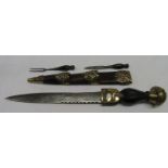 Scottish dirk military brass and leather set with fork and knife - 18" long