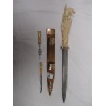 9ct gold Scottish Dirk - has replacement ivory handle and snakeskin scabbard - 21" long