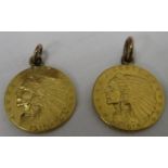 2x 1 1915 and 1 1913 gold two and a half dollar earrings