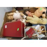 Box of dolls and other toys