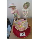 Shelley cup and saucer and 2 early figures