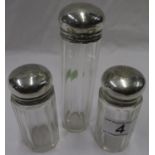 3x silver topped glass bedroom jars