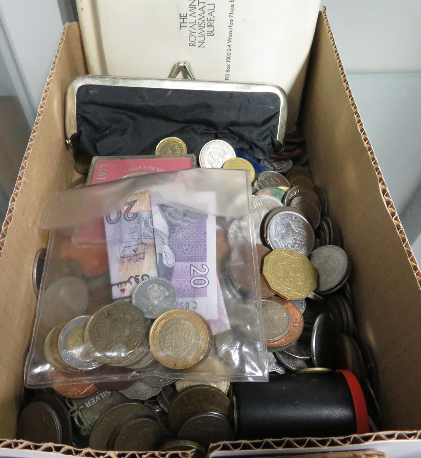 Large box of coins and some paper money