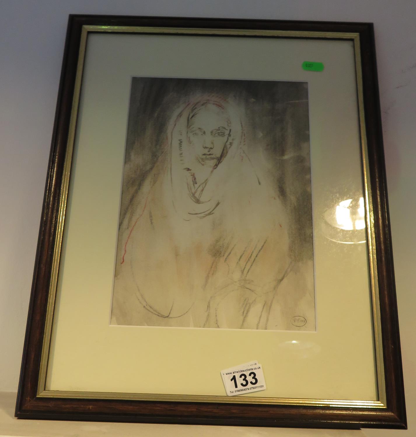 Ambrose McEvoy Lady in a Shawl limited edition signed studio print, finished with chalk - Image 2 of 3