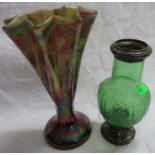 Lertz?? vase and one other cut glass silver hallmarked rimmed vase