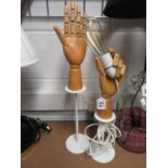 Pair of artists mannequin hands upcycled into lamp