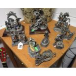 Collection of pewter dragon and wizard figures by J. Ascough