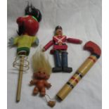 Original Zebedee stick puppet with three other toys