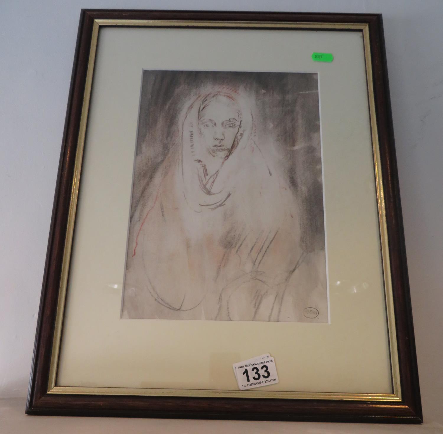 Ambrose McEvoy Lady in a Shawl limited edition signed studio print, finished with chalk