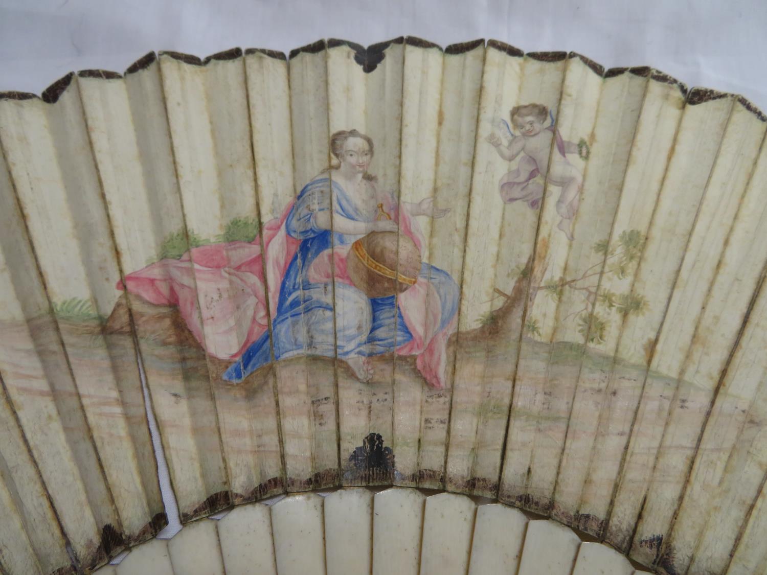 Early eye glasses and hand painted vellum and ivory fan - Image 2 of 2