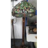 Tiffany standing lamp - wooden carved shaft