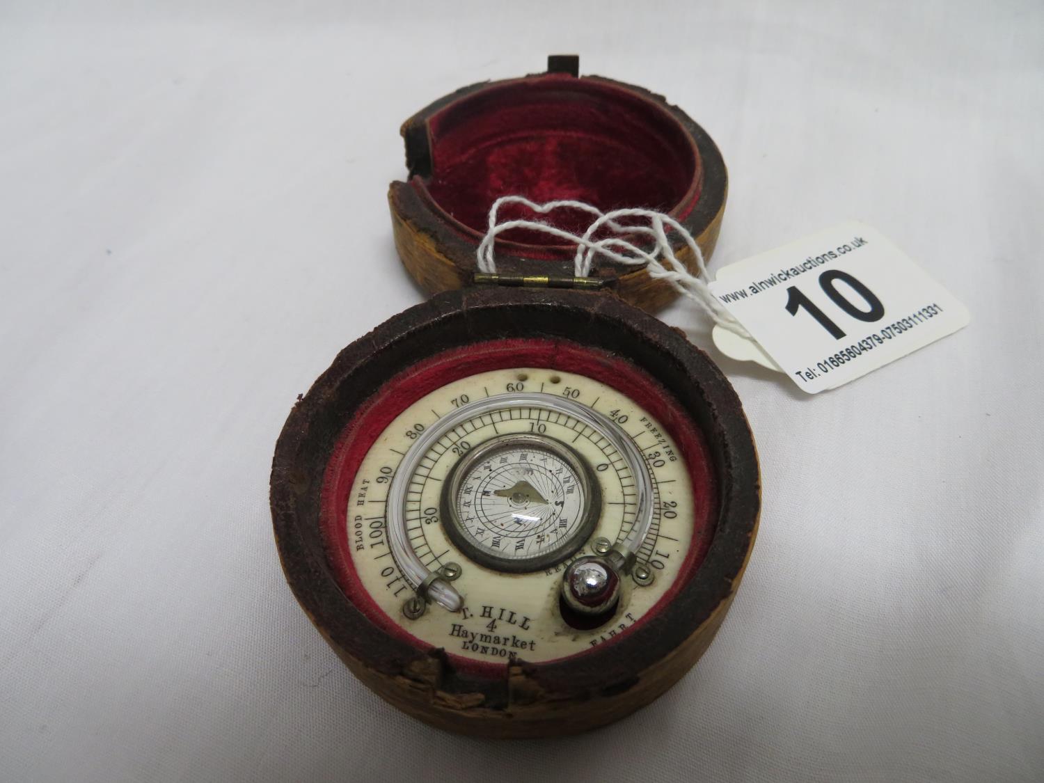 Pocket barometer with compass - mercury tube perfect - by T Hill, Haymarket, London. - Bild 2 aus 4