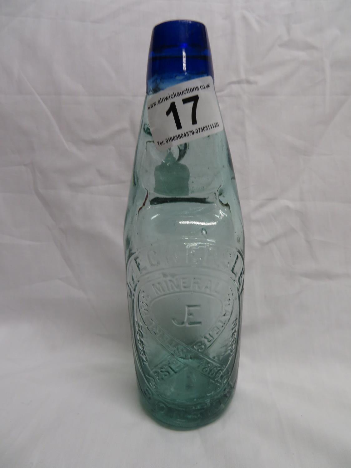 Blue lipped Codd bottle - Eckers, Bolton