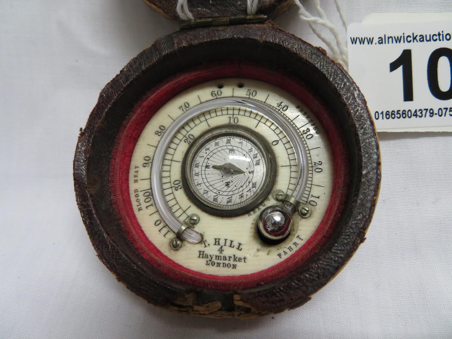 Pocket barometer with compass - mercury tube perfect - by T Hill, Haymarket, London. - Bild 3 aus 4