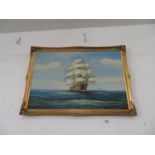 Large oil on canvas maritime picture in gilded frame