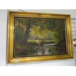 Large gilded oil on canvas signed A Johanssen 23" x 33"