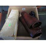 Mens leather leggings, cloth leggings and binoculars