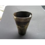 Silver rimmed glass bottomed horn cup
